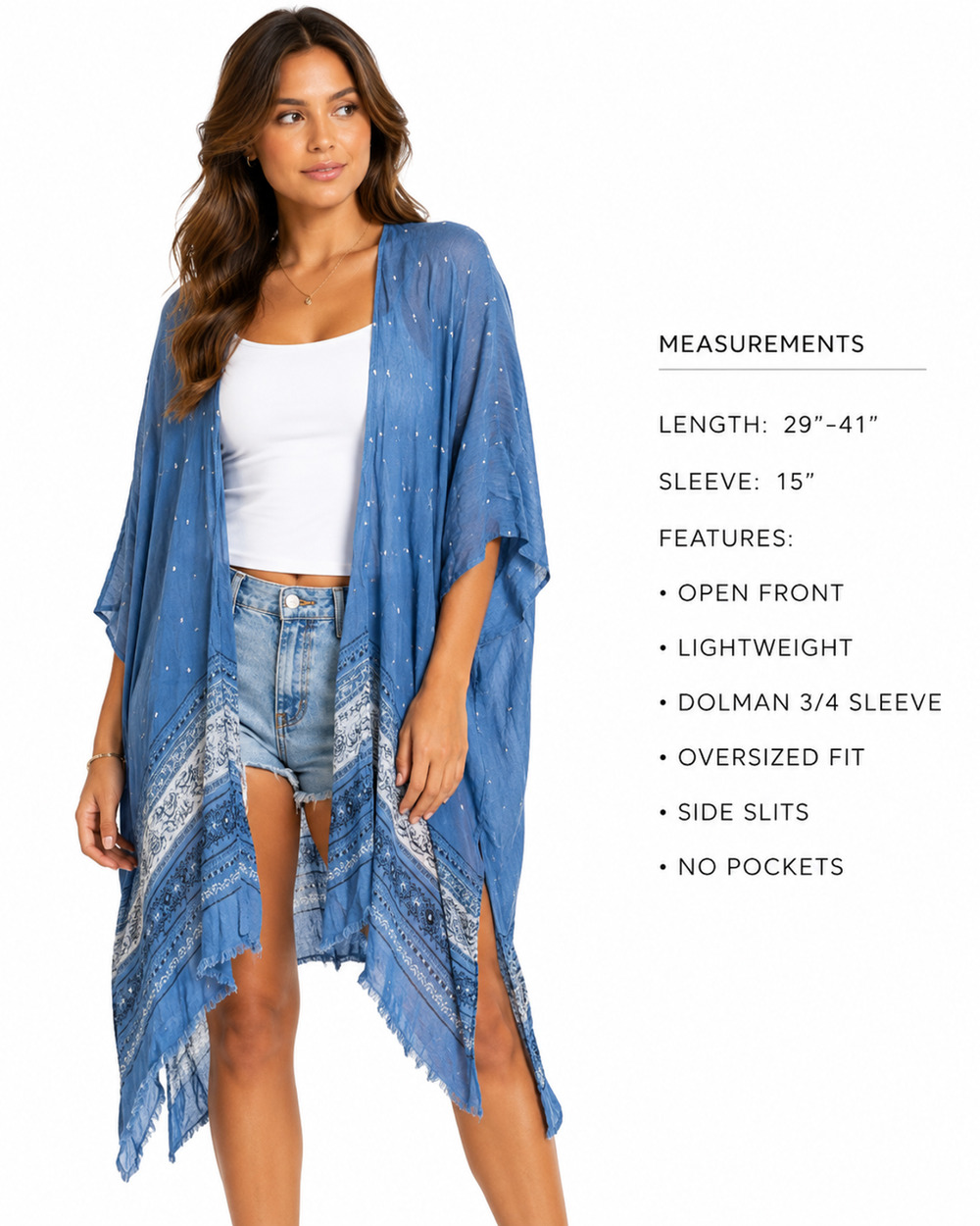 American Eagle Blue Kimono Open Lightweight Boho Coastal Jacket Top sz One Size